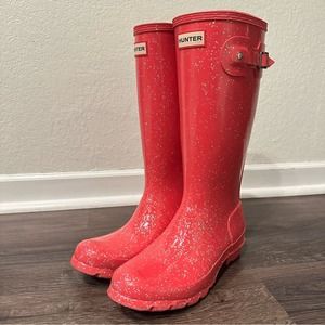 Hunter Kids Red Glitter Rain Boots